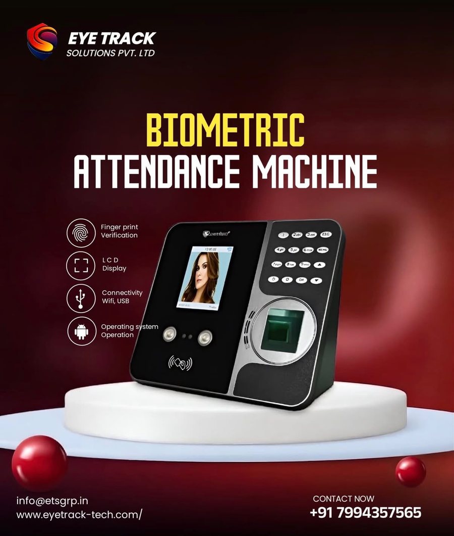 EyeTrack Solutions — biometric attendance product ad